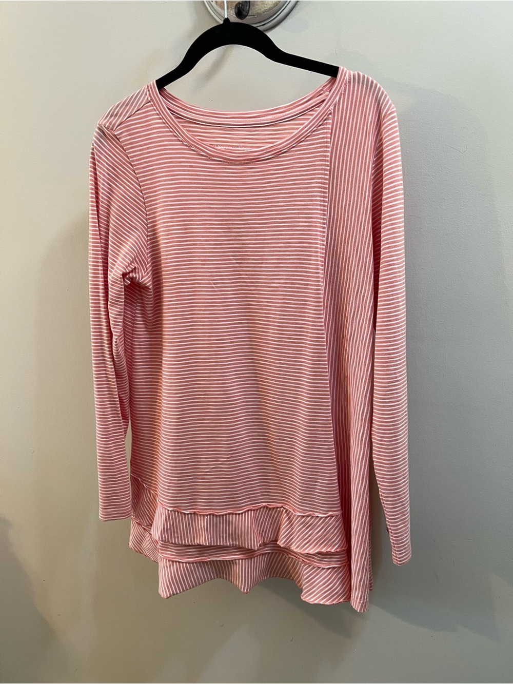 Soft Surroundings Peach Striped Long-Sleeve Pink Top Size M